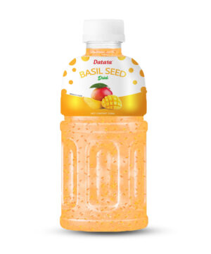 320ml basil seed drink mango flavor with real basil seeds in clear bottle