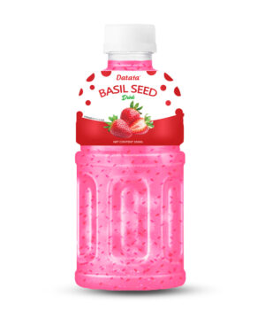 320ml basil seed drink strawberry flavor with real basil seeds in clear bottle